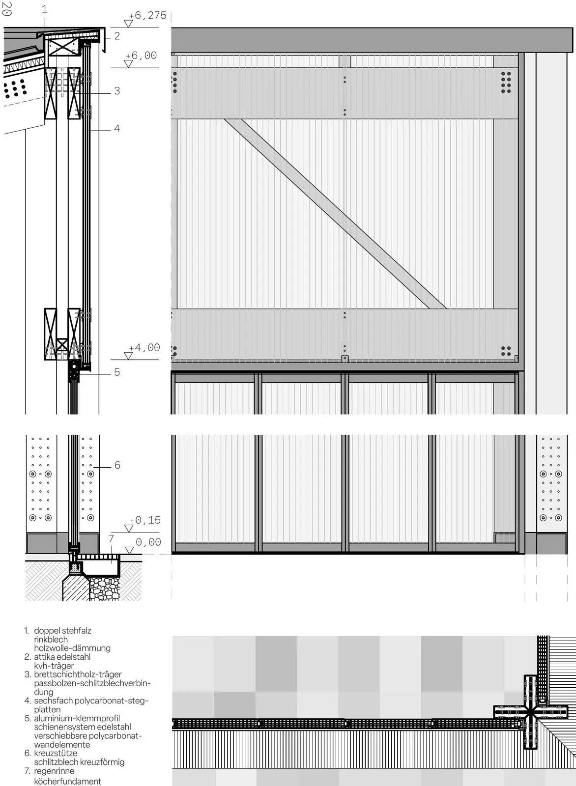 Fassadenschnitt mit Konstruktionsdetails