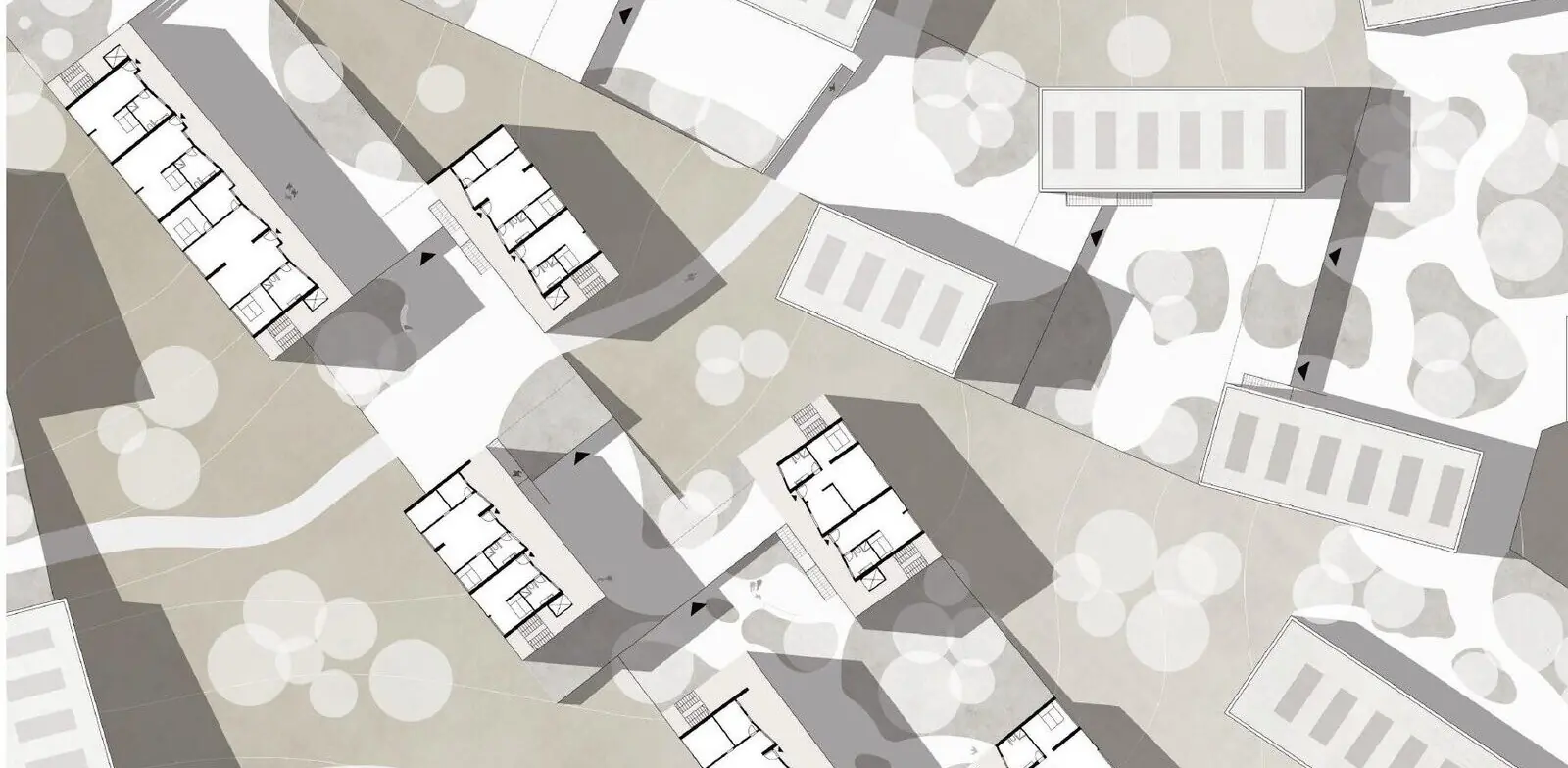 Vertiefter Lageplan mit Grundrissen der Wohnbauten